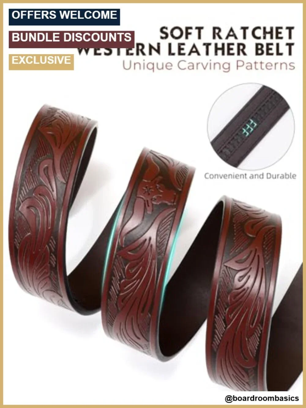 Men's Ratchet Leather Belt with Automatic Buckle, Hole-less Western Cowboy,